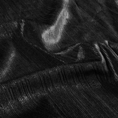 Tissu Lamé strié Cassiope extensible uni Noir - Par 10 cm