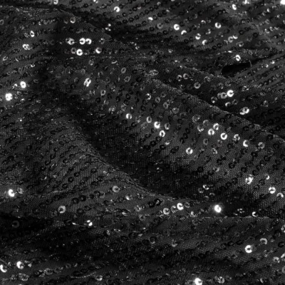 Tissu Mousseline Sequins extensible Elina uni Noir - Par 10 cm
