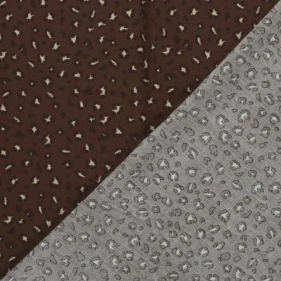 Coupon Tissu Velours Côtelé Thais léopard graphique Beige clair sur fond Marron chocolat - Coupon de 20 cm