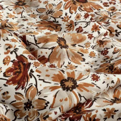 Coupon Tissu Sweat léger French Terry Alma extensible fleurs champêtres sur fond Ecru - Coupon de 20 cm