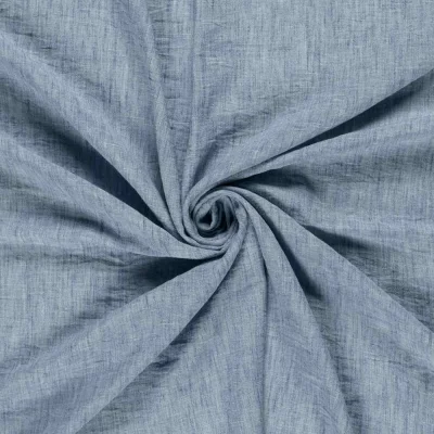 Tissu Polyester aspect Lin uni chiné Bleu denim - Par 10 cm