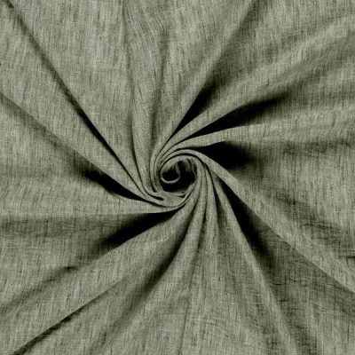 Tissu Polyester aspect Lin uni chiné Vert kaki - Par 10 cm