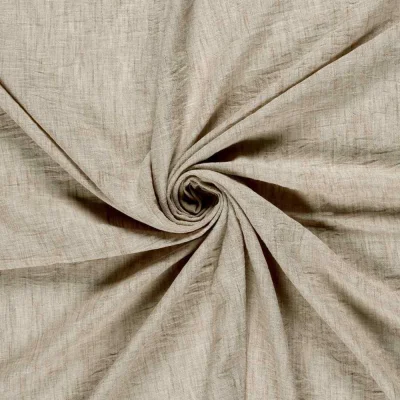 Tissu Polyester aspect Lin uni chiné Naturel - Par 10 cm