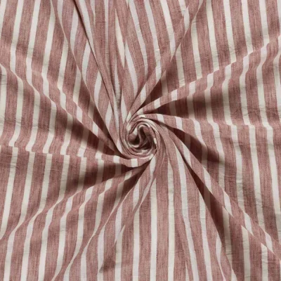 Tissu Polyester aspect Lin Rayures Anna sur fond Terracotta - Par 10 cm
