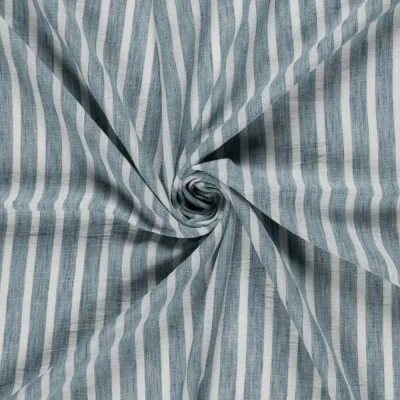 Tissu Polyester aspect Lin Rayures Anna sur fond Bleu gris - Par 10 cm