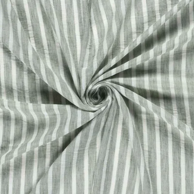 Tissu Polyester aspect Lin Rayures Anna sur fond Vert amande - Par 10 cm