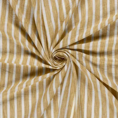 Tissu Polyester aspect Lin Rayures Anna sur fond Ocre - Par 10 cm