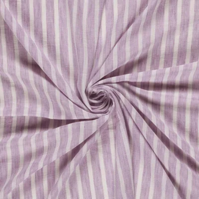 Tissu Polyester aspect Lin Rayures Anna sur fond Lilas - Par 10 cm