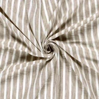 Tissu Polyester aspect Lin Rayures Anna sur fond Naturel - Par 10 cm