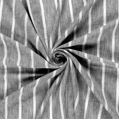Tissu Polyester aspect Lin Rayures Anna sur fond Gris - Par 10 cm