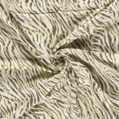 Tissu Viscose satiné Hermine zébré Kaki et Taupe sur fond Ecru - Par 10 cm