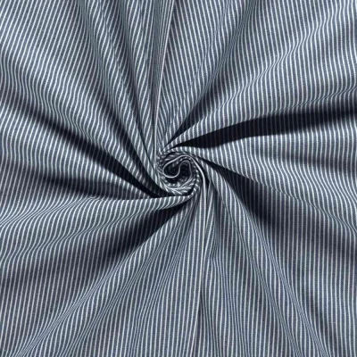 Tissu Jean Denim Coton Octave rayures Blanc sur fond Bleu indigo - Par 10 cm