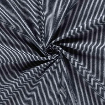 Tissu Jean Denim Coton Octave rayures Blanc sur fond Bleu marine - Par 10 cm
