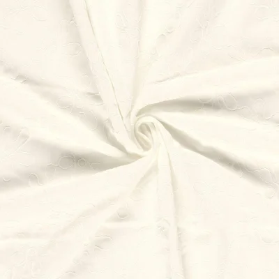 Tissu Viscose Lin chaine et trame Alice broderie fleurs sur fond Blanc cassé - Par 10 cm