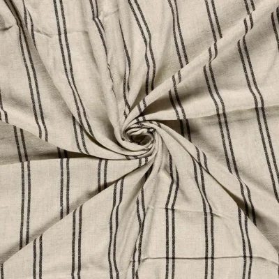 Tissu Lin Viscose Gustave rayures double sur fond Beige - Par 10 cm
