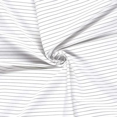 Tissu Bengaline de Viscose Lin Estelle fines rayures grises sur fond Blanc - Par 10 cm
