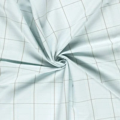 Tissu Bengaline de Viscose Carreaux Fina Ivoire sur fond Vert menthe clair - Par 10 cm