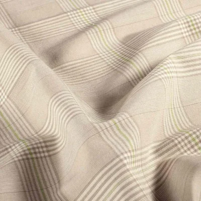 Tissu Bengaline de Viscose Carreaux Fina Ivoire sur fond Beige sable - Par 10 cm