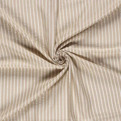 Tissu Seersucker Viscose Lina rayures Blanches sur fond Beige - Par 10 cm