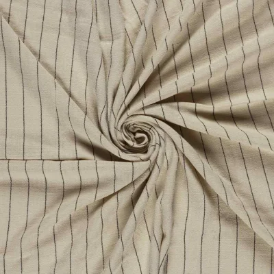Tissu Lin Viscose Louis rayures fines sur fond Beige - Par 10 cm