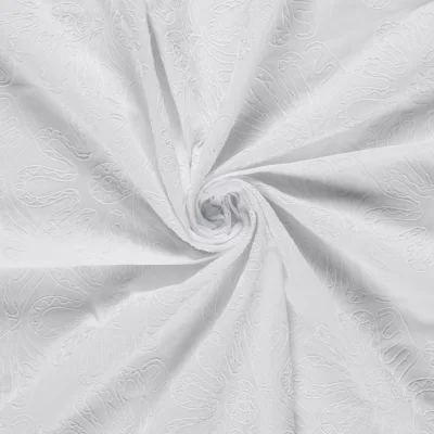 Tissu Coton brodé Adriana grandes fleurs sur fond Blanc - Par 10 cm