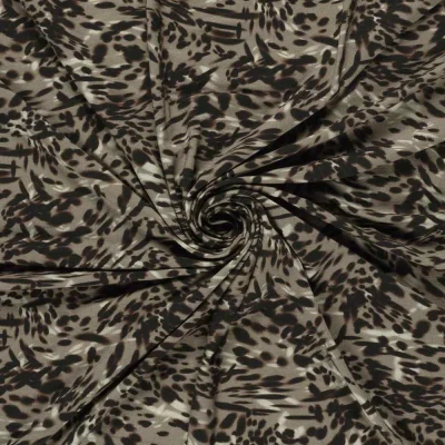 Tissu Jersey Viscose digital motifs Léopard moderne sur fond Taupe - Par 10 cm