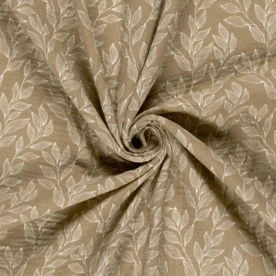 Tissu Double gaze de Coton Olivia rameaux sur fond Beige - Par 10 cm