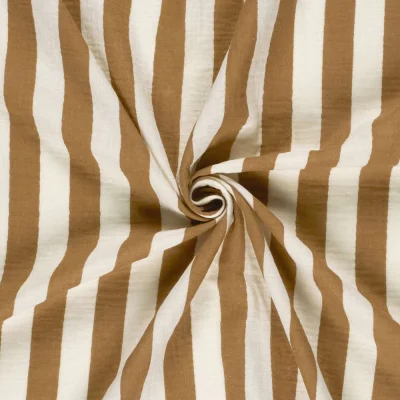 Tissu Double Gaze de Coton Rayé Brique sur fond Blanc - Par 10 cm