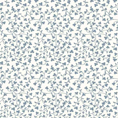 Tissu Popeline de Coton Elise Motif floral fin bleuté sur fond Ecru - Par 10 cm