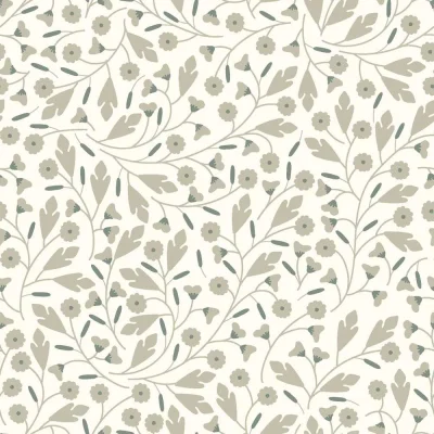 Tissu Popeline de Coton Sauge douce floral décoratif sur fond Ecru - Par 10 cm