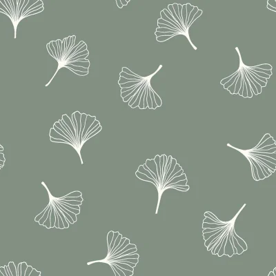 Tissu Popeline de Coton Ginkgo sur fond Vert sauge - Par 10 cm