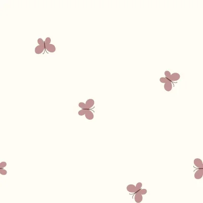 Tissu Popeline de Coton Léonie LittleBird Papillons Rose poudré sur fond Ecru - Par 10 cm