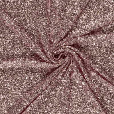 Tissu Maille sequins extensible Vieux rose - Par 10 cm