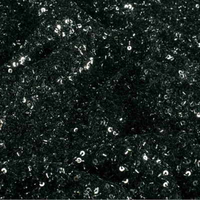 Tissu Maille Sequins extensible uni Gris anthracite - Par 10 cm