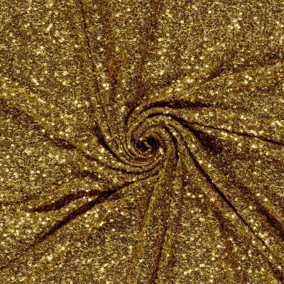 Tissu Maille sequins extensible Doré - Par 10 cm
