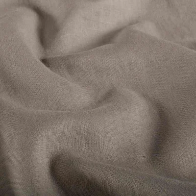 Tissu Lin Coton lavé uni Taupe - Par 10 cm