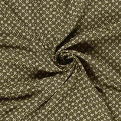 Tissu satin de viscose imprimé Etoiles écrues sur fond Vert kaki - Par 10 cm