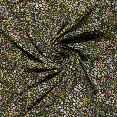 Tissu Popeline de Viscose Evita petites fleurs sur fond Noir - Par 10 cm