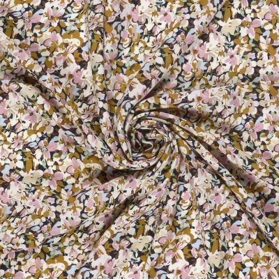 Tissu Viscose imprimé Luis floral sur fond Ocre - Par 10 cm