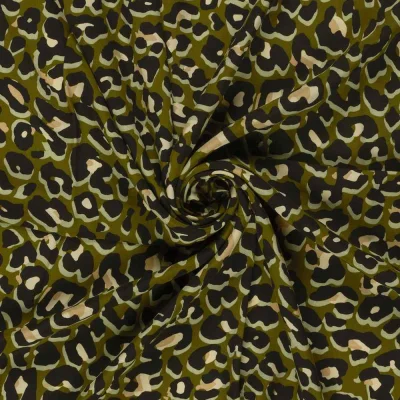 Tissu Viscose imprimé Joana motif léopard sur fond Vert kaki - Par 10 cm