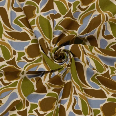Tissu Viscose twill Cléo inspiration végétale sur fond Marron - Par 10 cm