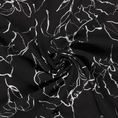 Tissu Viscose twill Iris végétal abstrait sur fond Noir - Par 10 cm