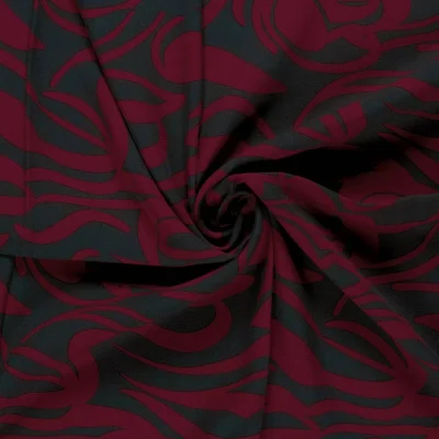 Tissu Viscose twill Pia arabesques sur fond Bordeaux - Par 10 cm