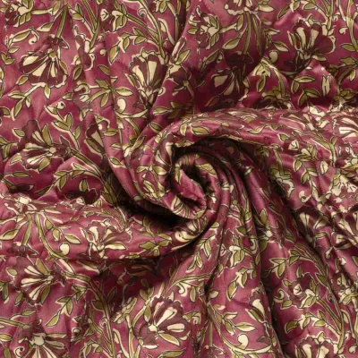 Tissu Velours Matelassé réversible esprit floral indien sur fond Vieux rose - Par 10 cm