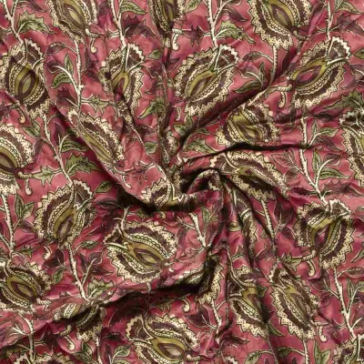 Tissu Velours Matelassé réversible Alya cachemire floral sur fond Rose fuchsia - Par 10 cm