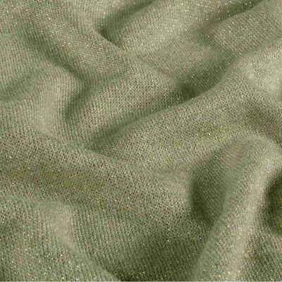 Tissu Maille Jersey Lurex uni Vert kaki clair - Par 10 cm