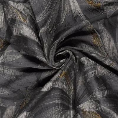 Tissu Jacquard Lurex Masha grandes fleurs sur fond Noir - Par 10 cm
