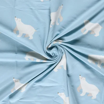Tissu Sweat léger French Terry ours polaires sur fond Bleu ciel - Par 10 cm