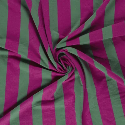 Tissu Sweat léger French Terry Clara rayures Vert sur fond Magenta fuschia - Par 10 cm