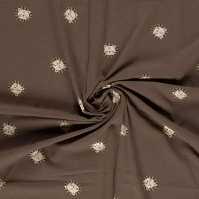 Tissu Jersey Coton imprimé Leo têtes de lion sur fond Marron - Par 10 cm